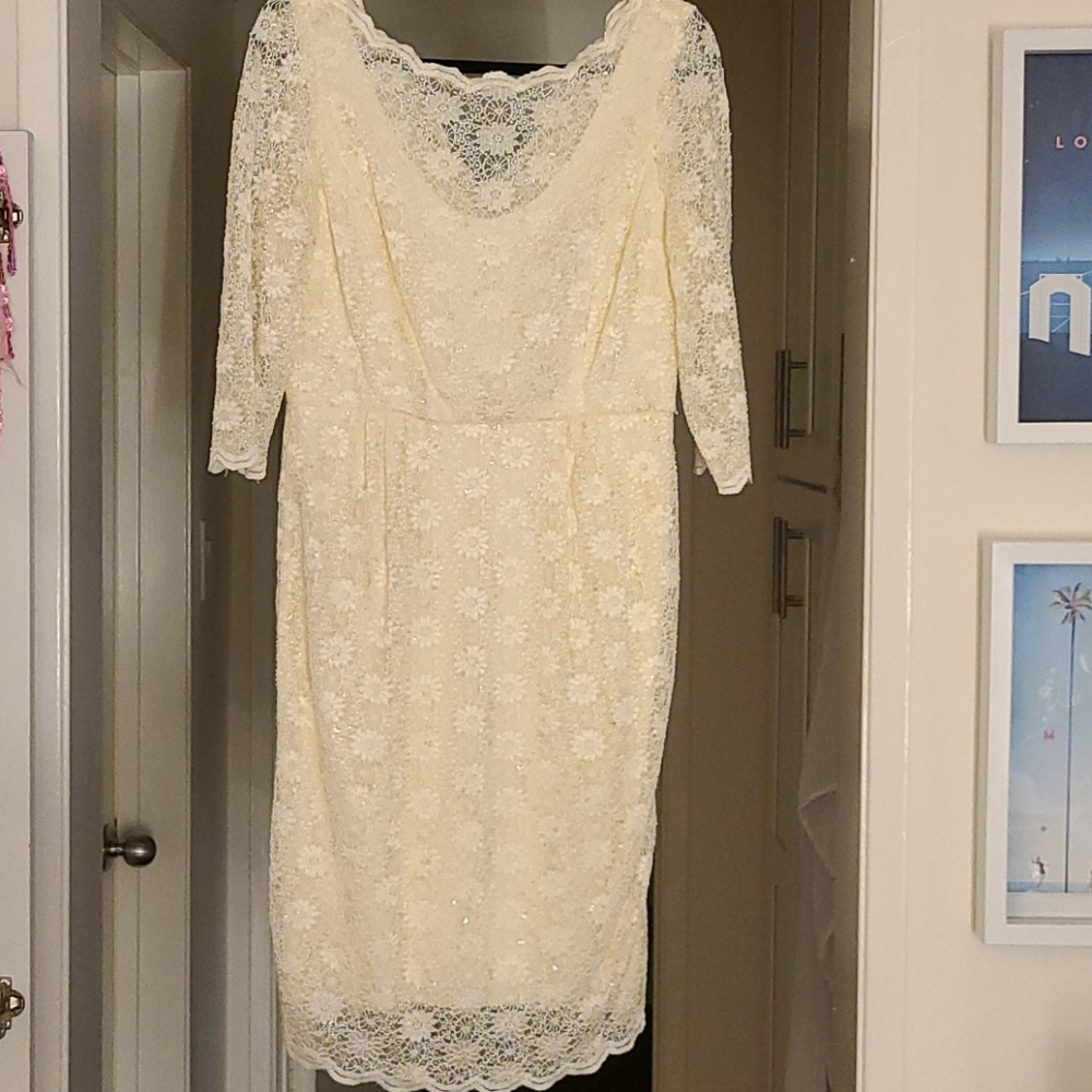 Alex Evenings white sequined brunch dress 10